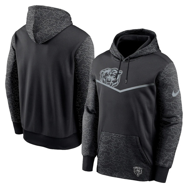 Men's Chicago Bears Black Reflective Therma Hoodie - Click Image to Close